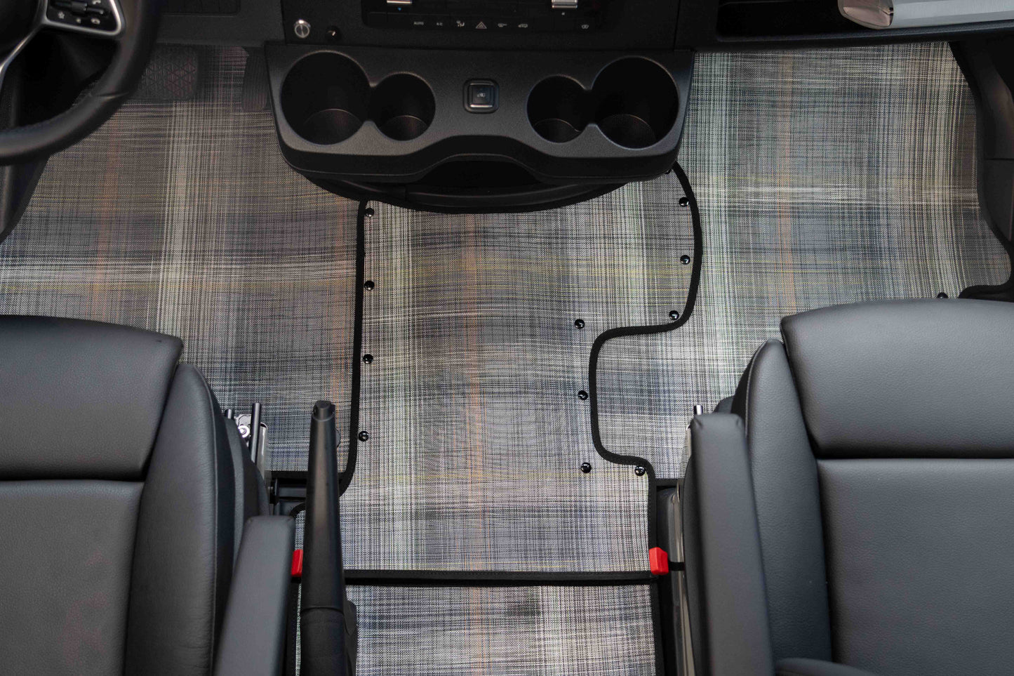 Custom Chilewich Plaid Grey Floor Mats for Sprinter Vans by Nomad Vanz