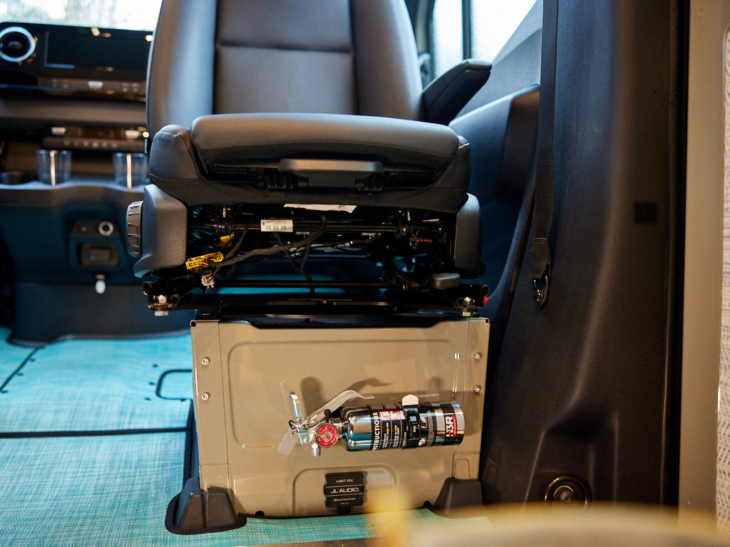SCOPEMA Sprinter 2019+ (and Metris) Seat Swivel installed on NYisles a custom premium conversion by Nomad Vanz