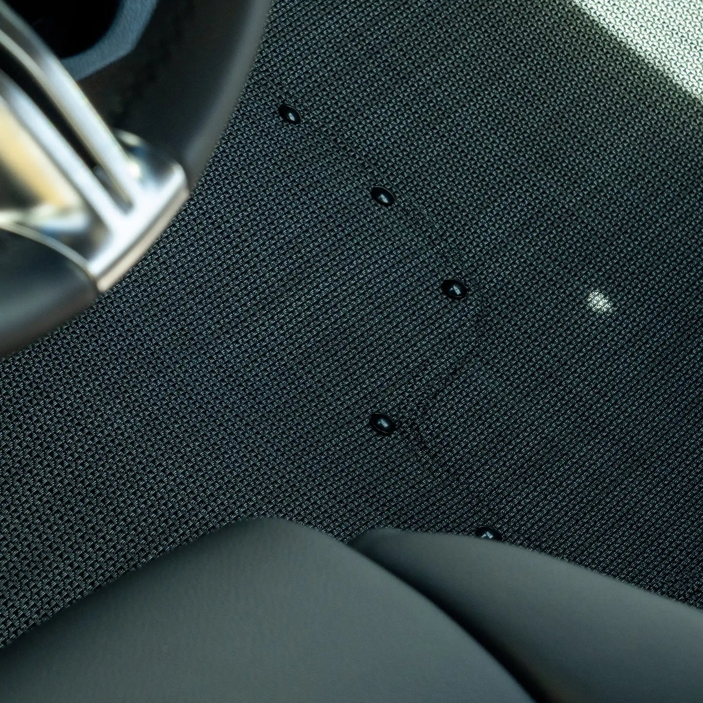 Nomad Vanz Matz in Meteor — driver mat corner with snap fasteners and seat base, Mercedes-Benz Sprinter