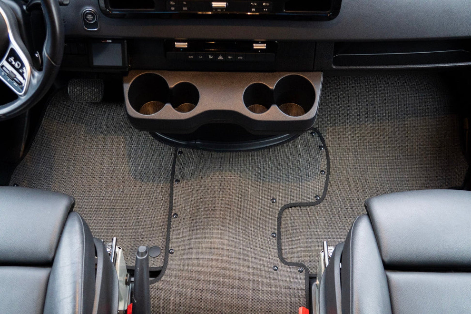 Custom Chilewich Mini Basketweave Espresso Floor Mats for Sprinter Vans by Nomad Vanz