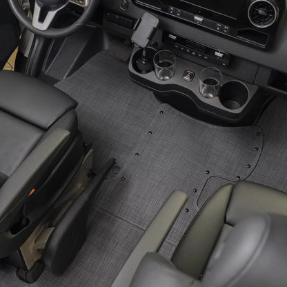 Nomad Vanz Matz in Meteor — wide view of installed Sprinter van floor mat set