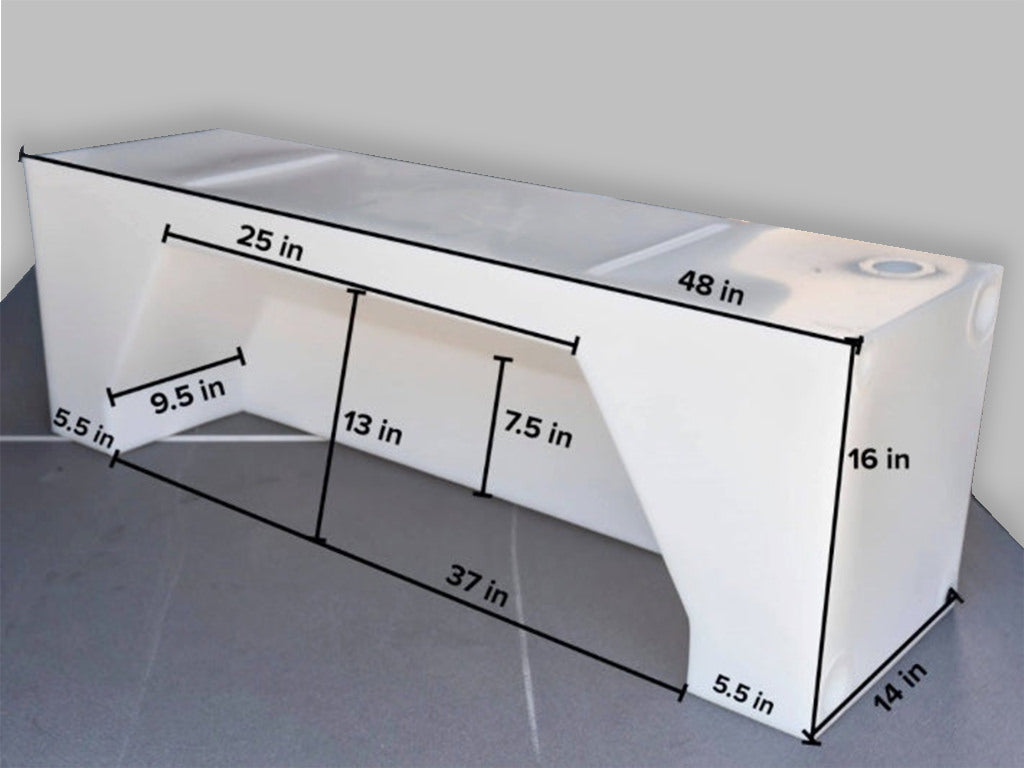 NW conversions 24 Gallon (91 litres) Wheel Well Water Tank Dimensions