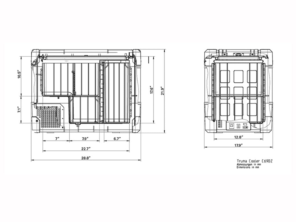 TRUMA Cooler C69 Dual Zone Portable Fridge/Freezer dimensions