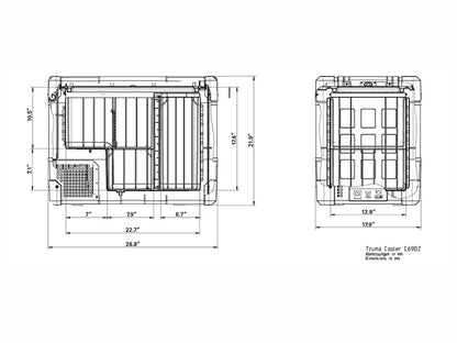 TRUMA Cooler C69 Dual Zone Portable Fridge/Freezer dimensions